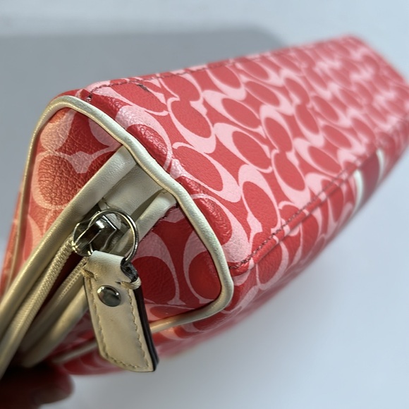 Coach Coated Canvas Pink Red Cosmetics Pouch 9” Coach coated Canvas Travel - Picture 15 of 16